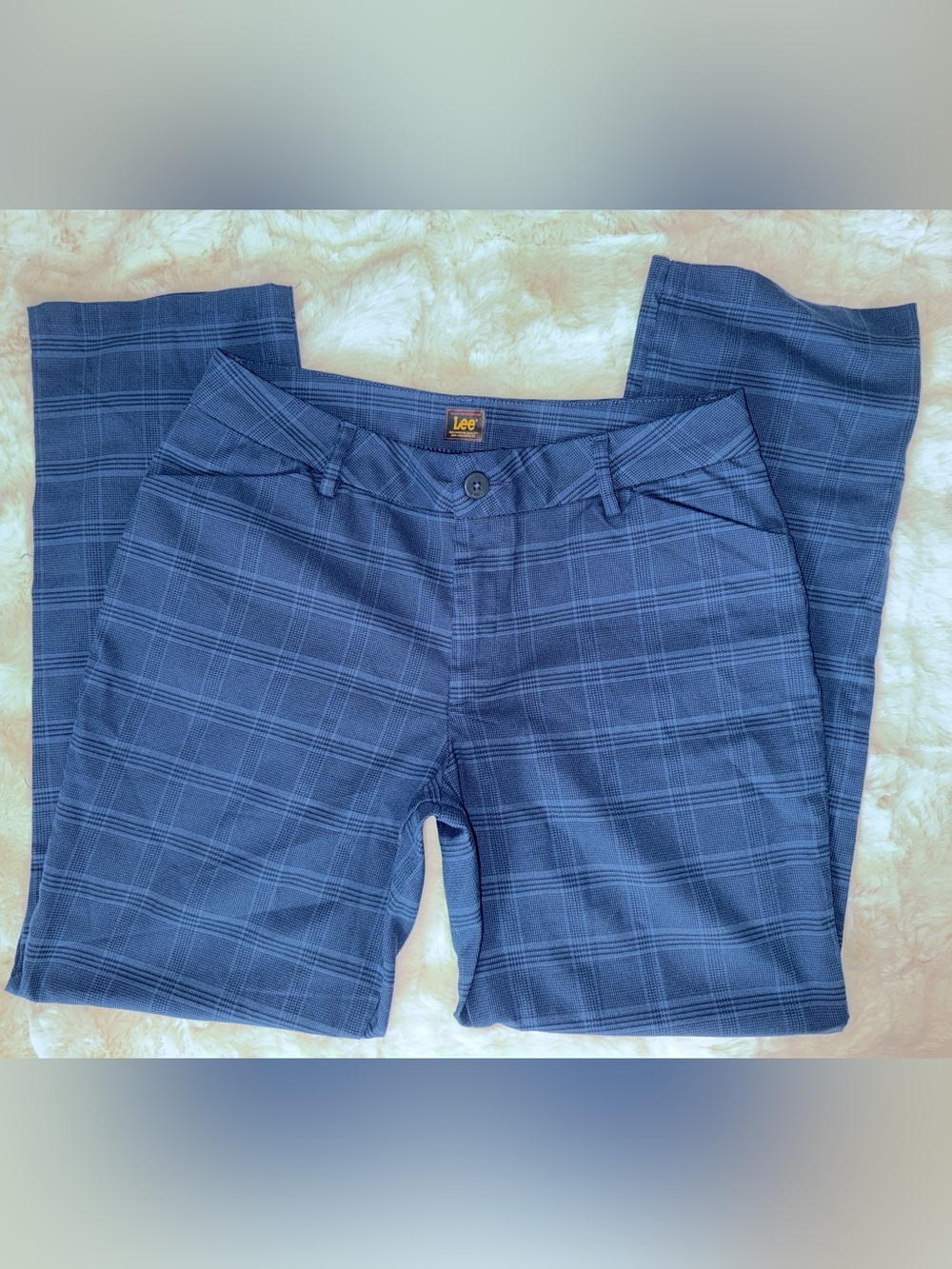 Lee Navy Plaid Wrinkle Free Pants, Size 12